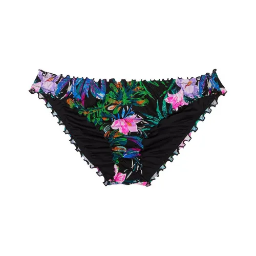 Victoria's Secret PINK Mix&Match Ruffle Cheeky Bikini Bottom/Black Tropical Swimming Shorts Women's Tropic
