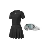 Black Swimsuit+White Gray Swim Goggles