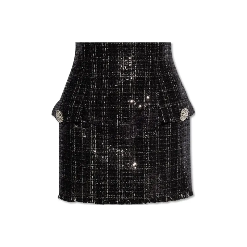 BALMAIN Frayed Hem Sequinned Tweed Miniskirt-0