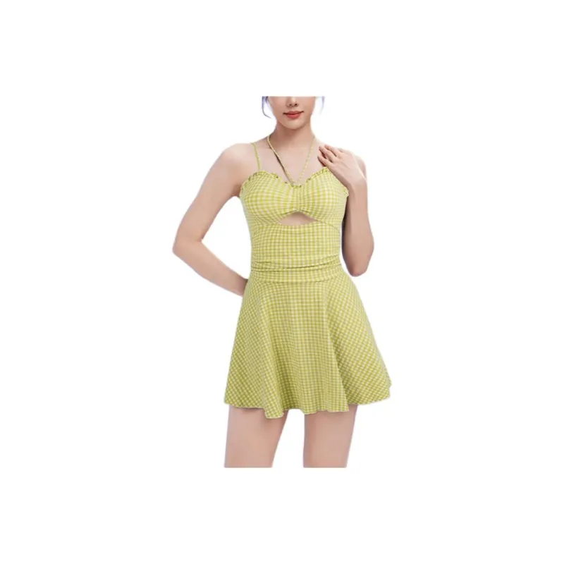 ZOKE One piece Swimsuit Women's Green White Square-0