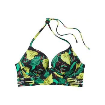 Victoria's Secret PINK Archives Swim Bombshell Push-Up Longline Bikini Top/VL Bikini Women's Black Green