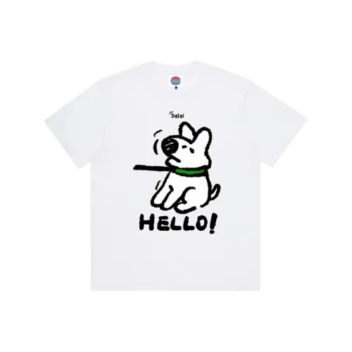 FNI American Trendy Texture Stylish Puppy Cartoon Print Loose Fit Casual Lazy Crew Neck T Shirt Unisex