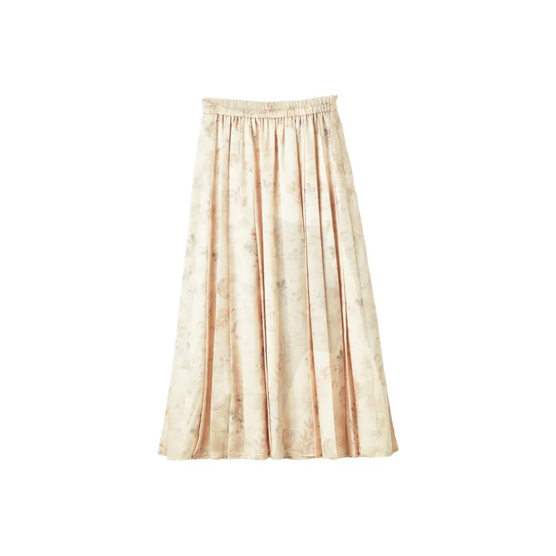 XIANGYING Casual Long Skirt Women's Beige-0