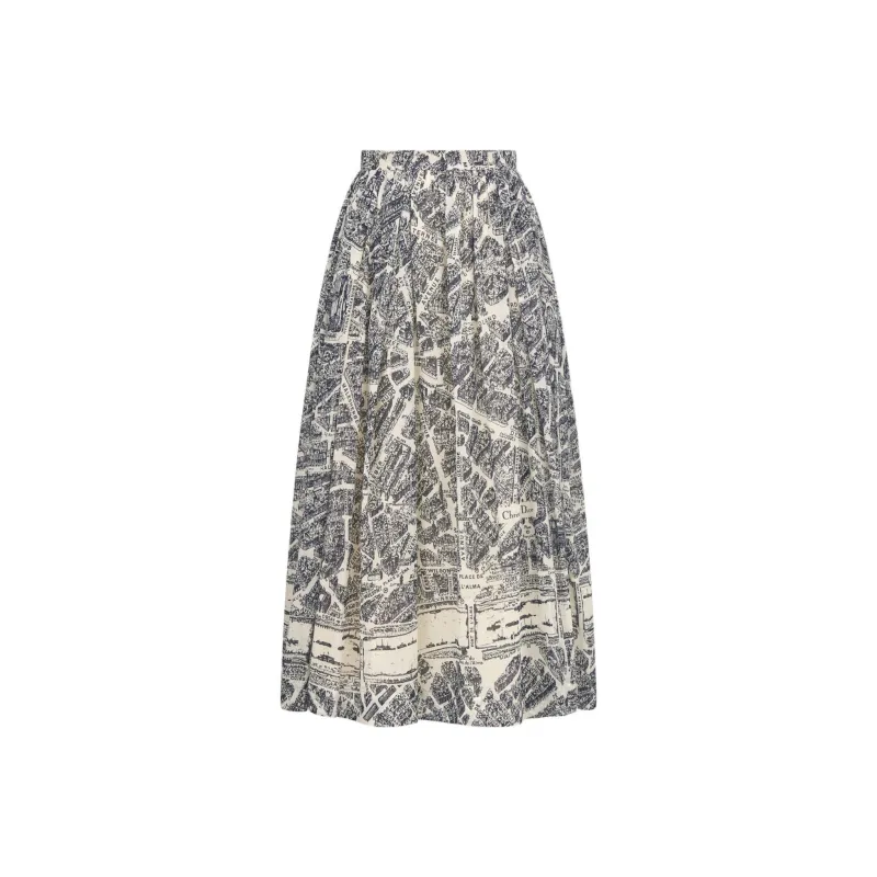 DIOR Mid-Length Pleated Skirt Casual Long Skirts Women's White-0