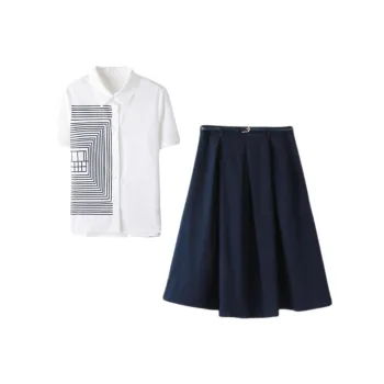 IHIMI Skirt Set Women's White+Navy Blue