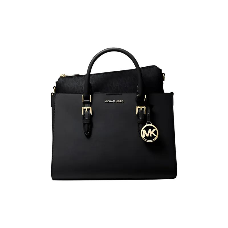 MICHAEL KORS Charlotte Saffiano Leather 2-in-1 Shoulder Bag Crossbody Bag Handbag Medium Size Women's Black-1