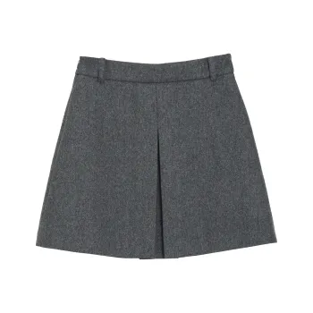 Fstudio Korean Style Petite High Rise A Line Skirt Woolen Casual Short Skirts Women's Gray
