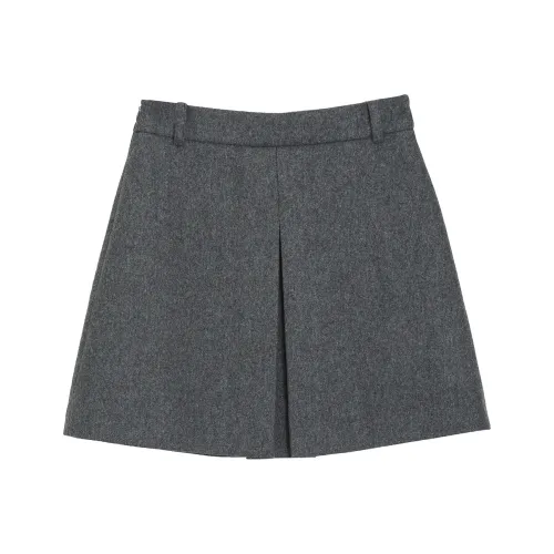 Fstudio Korean Style Petite High Rise A Line Skirt Woolen Casual Short Skirts Women's Gray