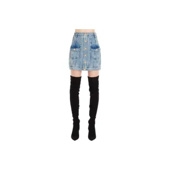BALMAIN Denim Short Skirts Women's Blue