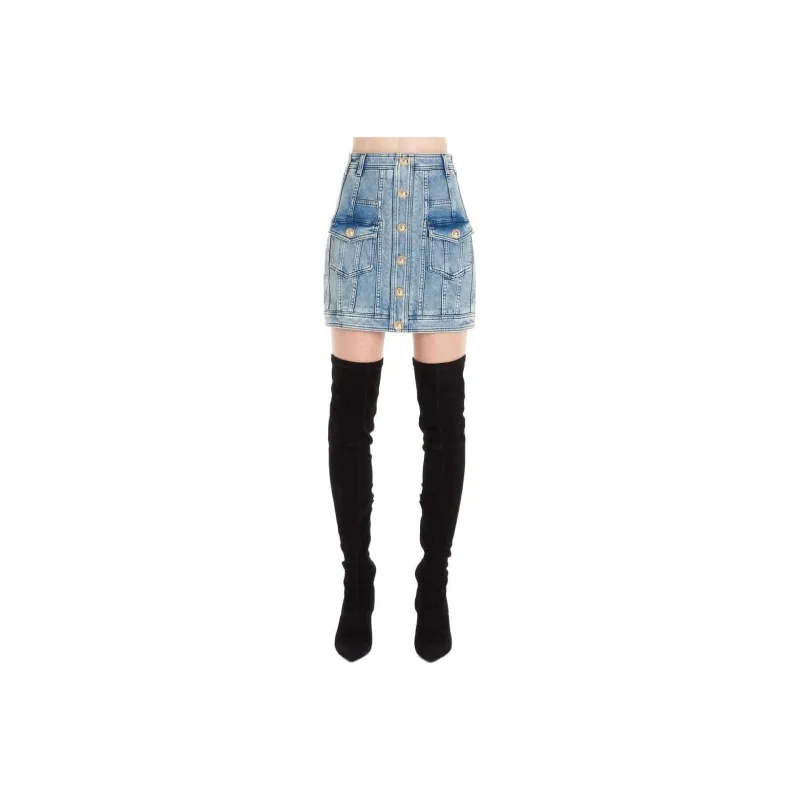BALMAIN Denim Short Skirts Women's Blue-0