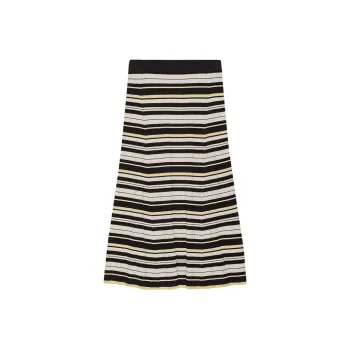 GANNI Striped Ribbed knit Midi Skirt