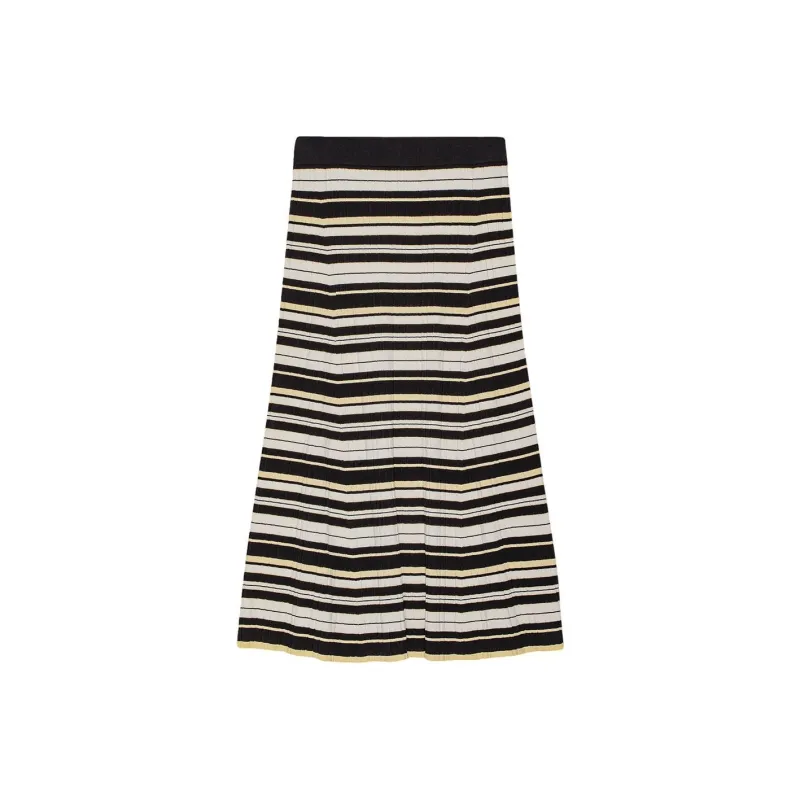 GANNI Striped Ribbed knit Midi Skirt-0