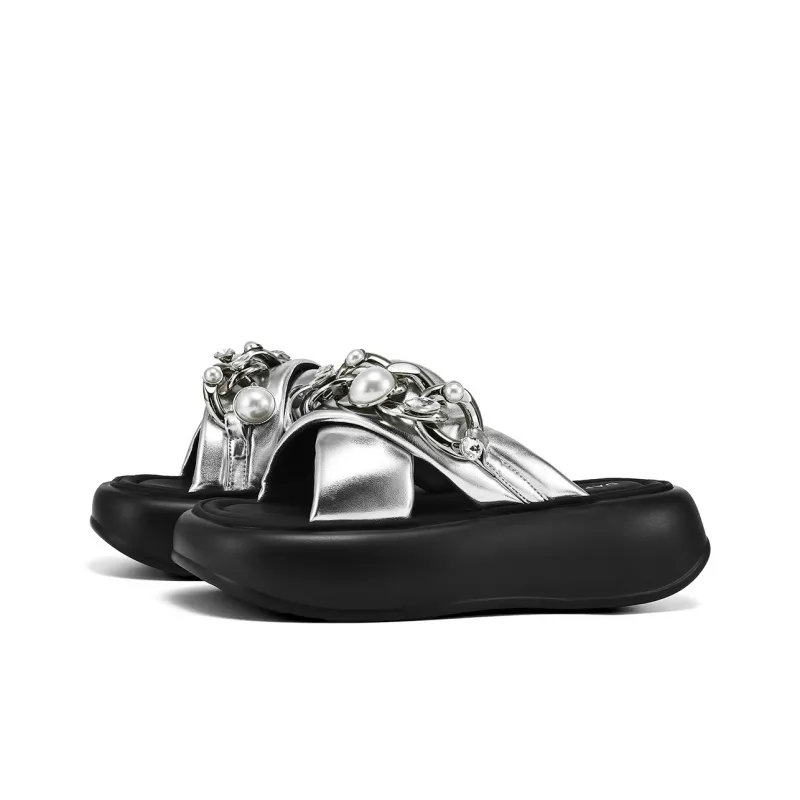 DAPHNE Leather Patchwork Quiet Slide Slippers Women's-8