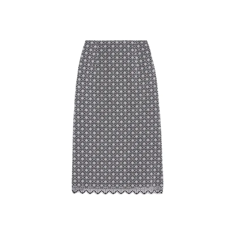 SCANLAN THEODORE Embroidered Floral Skirt Casual Long Skirts Women's Black/White-0