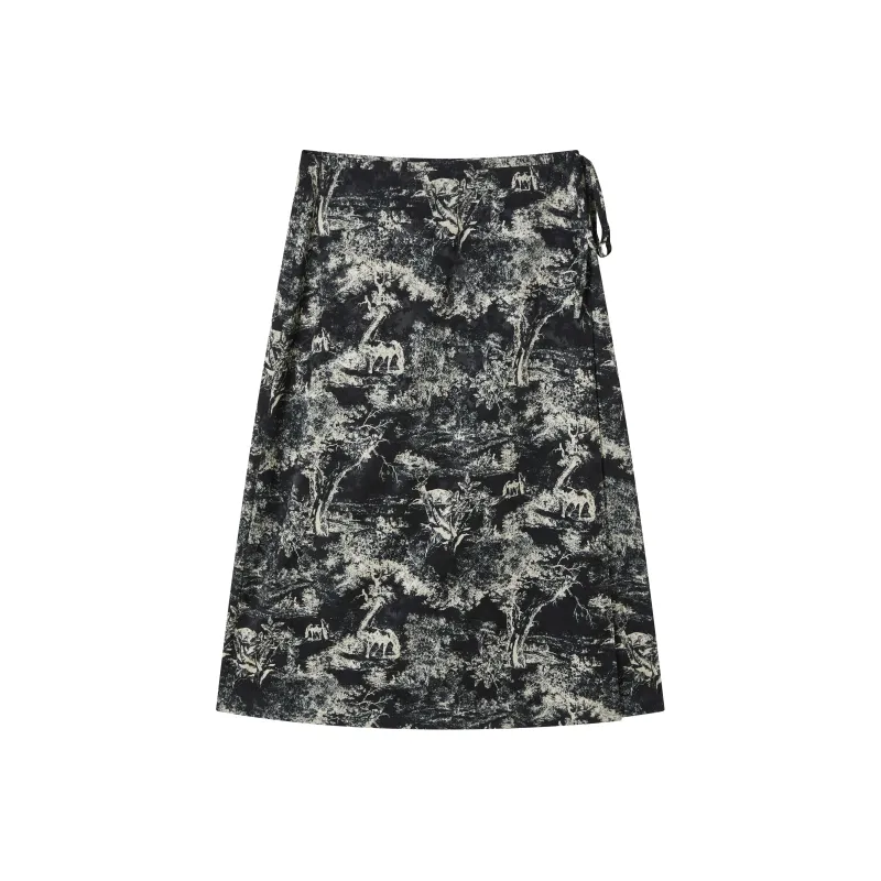 FINITY SS24 Casual Long Skirts Women's Black Background Print-0
