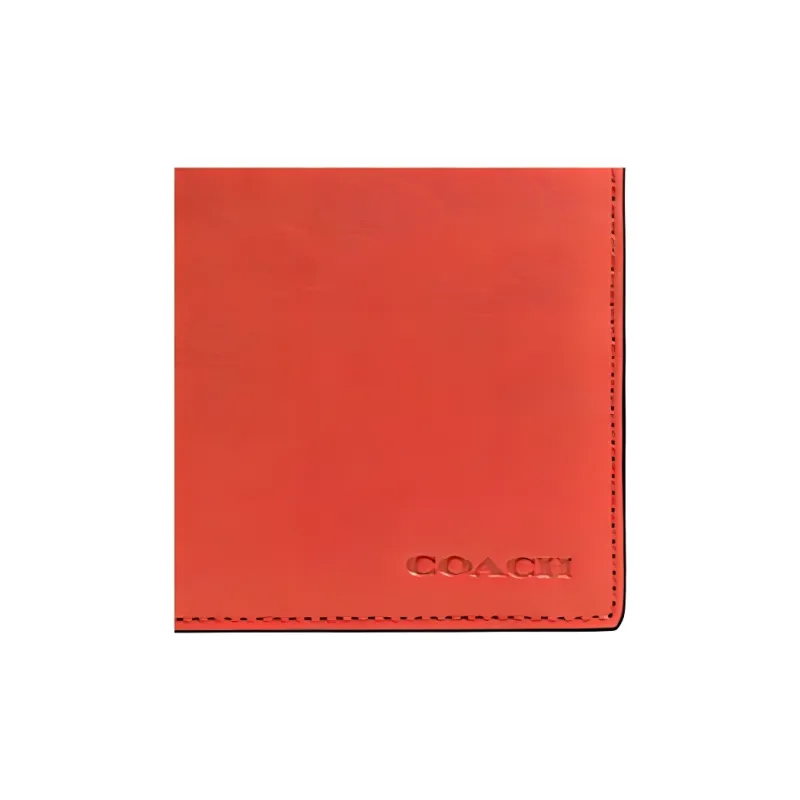 COACH 3 IN 1 Wallet Leather Card Holder Men's Coral Orange-2