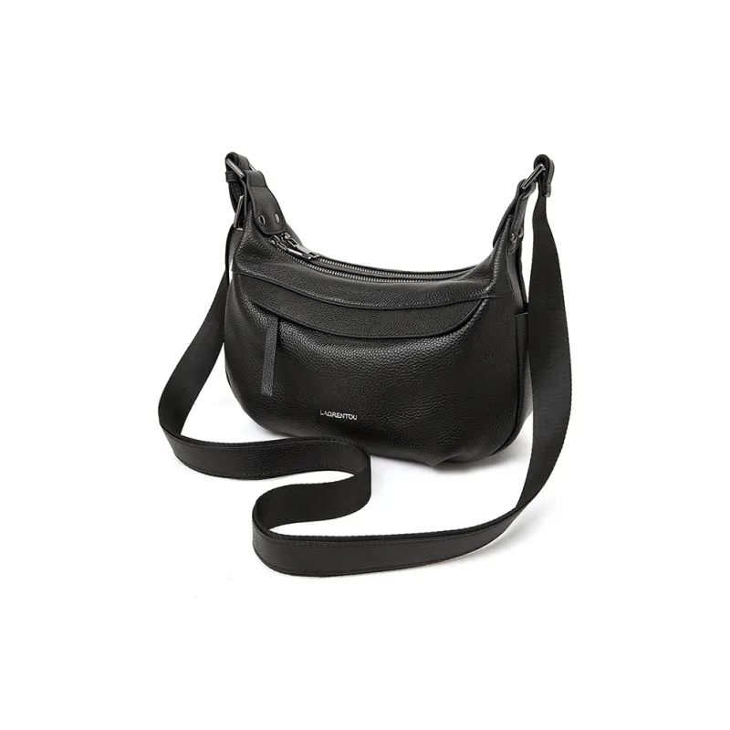 Old Man's Head Top Grain Cow Leather Shoulder Bag Women's Black-6
