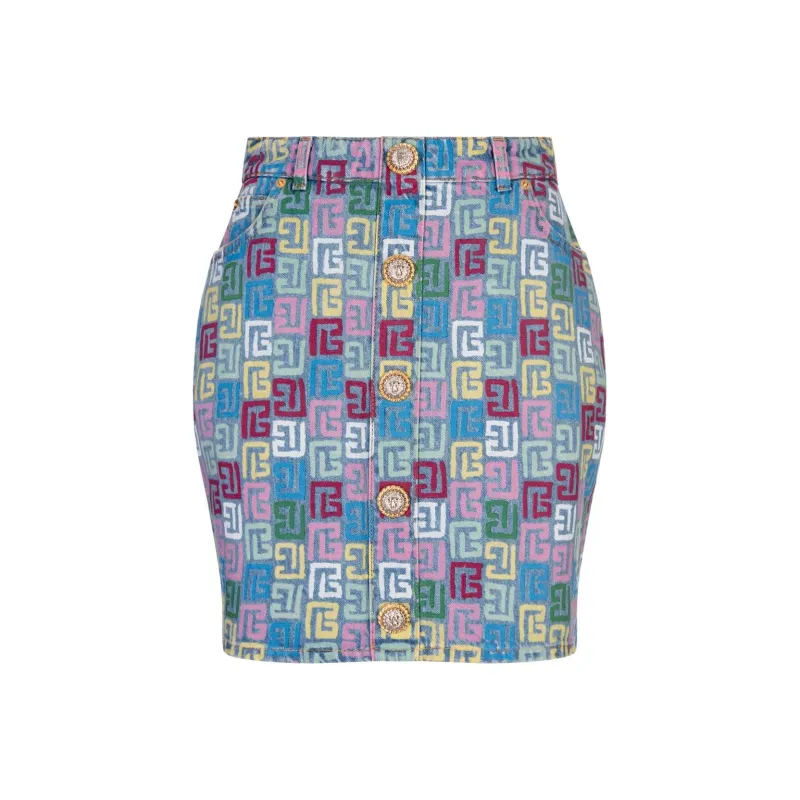 BALMAIN Monogram Printed Pencil Skirt-0