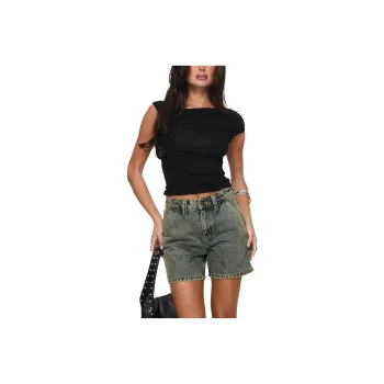 PRINCESS POLLY LOU CARPENTER DENIM SHORTS Denim Shorts Women's Antique Wash/Antique Washable