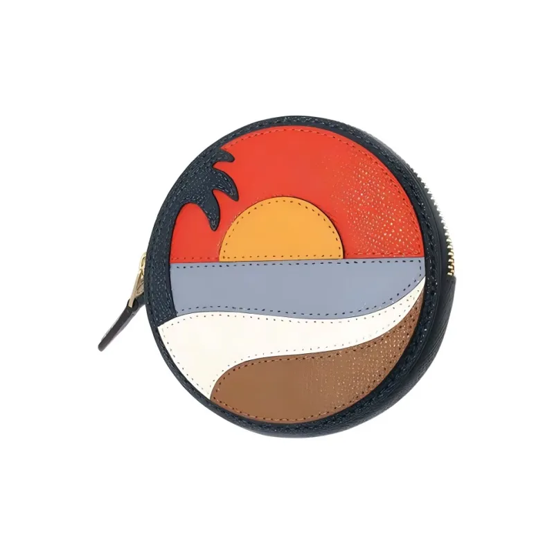 COACH Cross Grain Leather Coin Purse Women's Orange-1