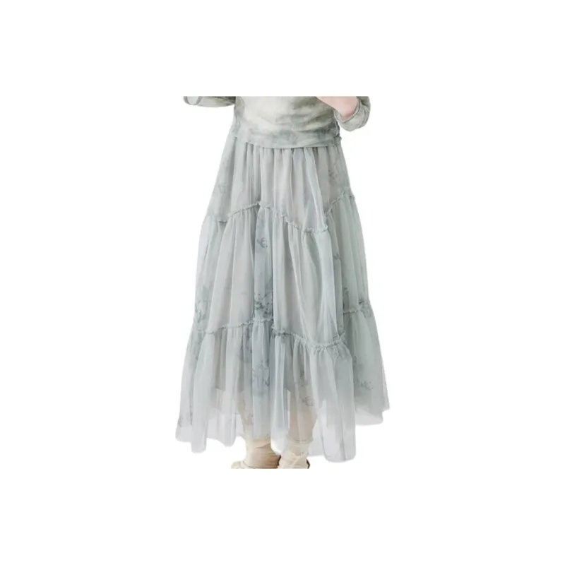 ZIHAN Casual Long Skirts Women's Green Base Print-0
