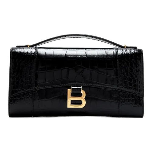 Balenciaga Hourglass Calfskin One Shoulder Handbag Women's Black