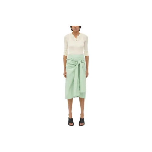 Bottega Veneta Compact Cotton Skirt With Knot Detail Casual Long Skirt Women's Green
