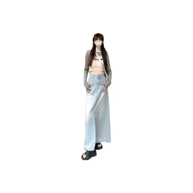 XIANSINIAO Denim Long Skirt Women's-0