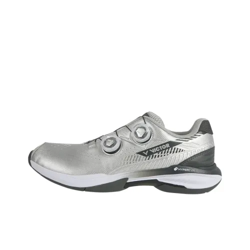 VICTOR Cushioning, Slip Resistant, And Abrasion Resistant Low Top Badminton Shoes Men's Bright Silver Iron Gray