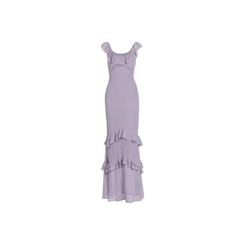 REFORMATION Tripoli Ruffled Maxi Dress Sleeveless Dress Women's Light Purple-0
