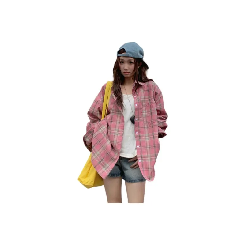 Mu Xiao Xin Shirts Women's Pink Plaid-0