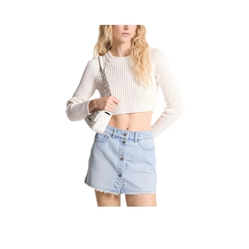 MICHAEL KORS Frayed Denim Mini Skirt-0