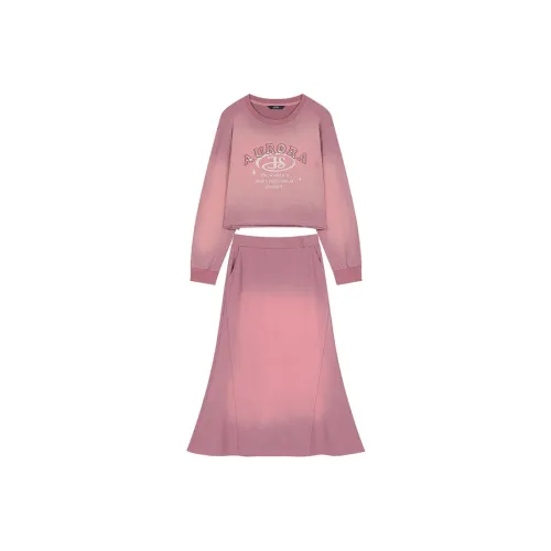 ELF SACK Two Piece Skirt Sets Women's Gray Pink Purple