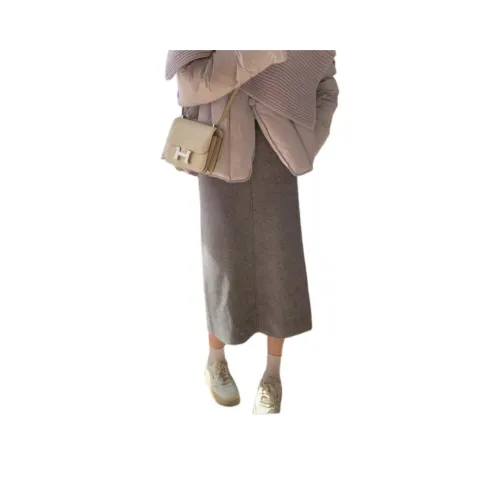 QIANGKOUPAOCAI Casual Long Skirts Women's Gray