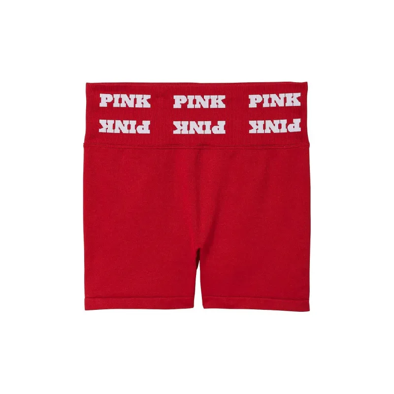Victoria's Secret PINK SOFT SEAMLESS 3' SHORTS/Red Lacquer Logo Sports Shorts Women's Red Paint Logo-0