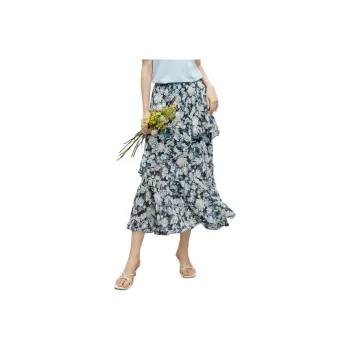 Hopeshow Casual Long Skirts Women's Blue Background With Flowers