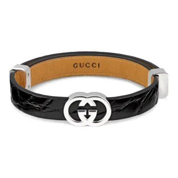 GUCCI Crocodile Leather Wristbands Men's Black