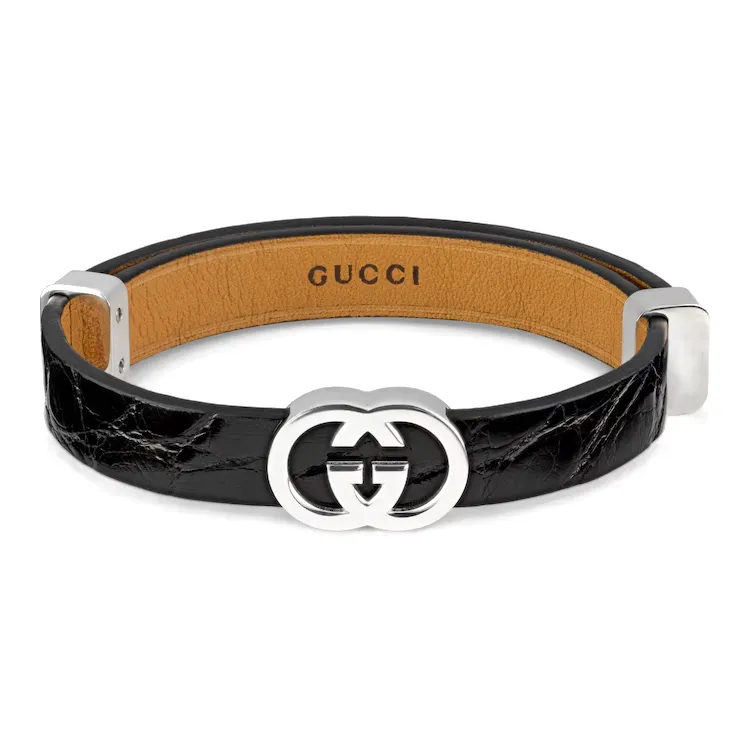 GUCCI Crocodile Leather Wristbands Men's Black-0