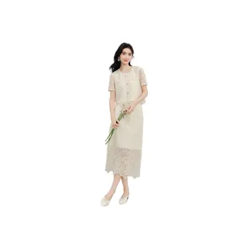 Hopeshow Casual Long Skirt Women's Light Beige