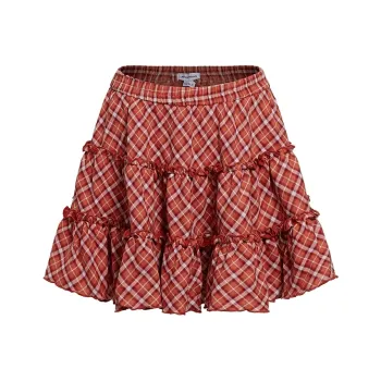 URBAN REVIVO Casual Short Skirts Women's Red Plaid