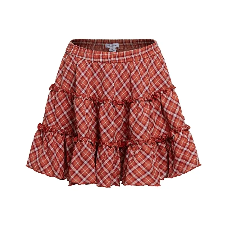 URBAN REVIVO Casual Short Skirts Women's Red Plaid-0