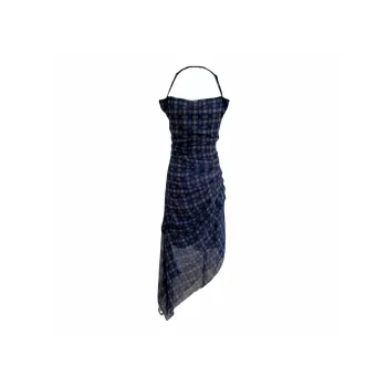 YGPRW Sleeveless Dresses Women's Blue Purple Plaid