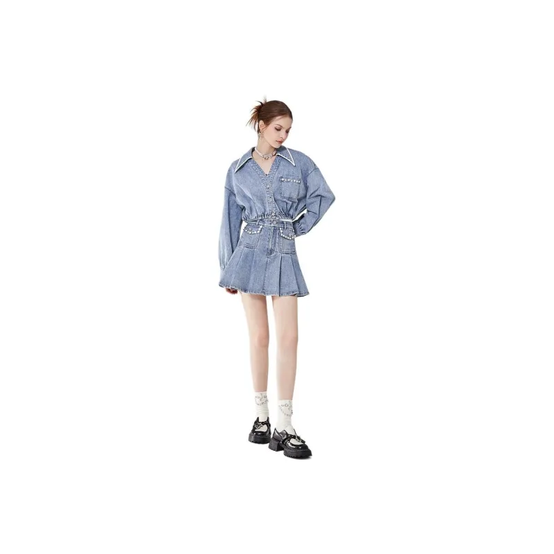 AIVEI Casual Short Skirts Women's Denim Light Blue-0