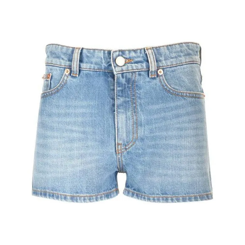 Valentino Logo Patch Straight Hem Denim Shorts-0