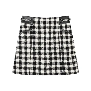 Yu Qianwen Casual Short Skirts Women's Black White Plaid