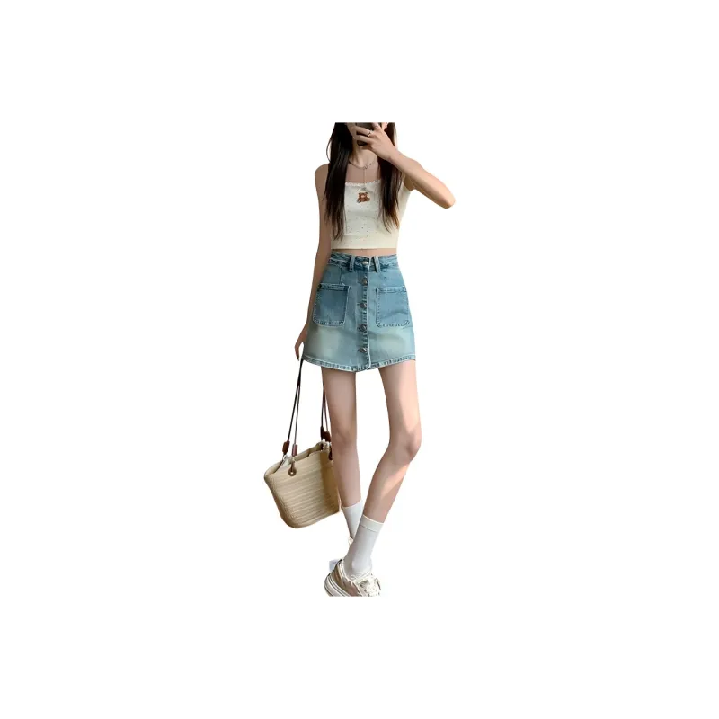 XIANSINIAO Denim Short Skirts Women's-4