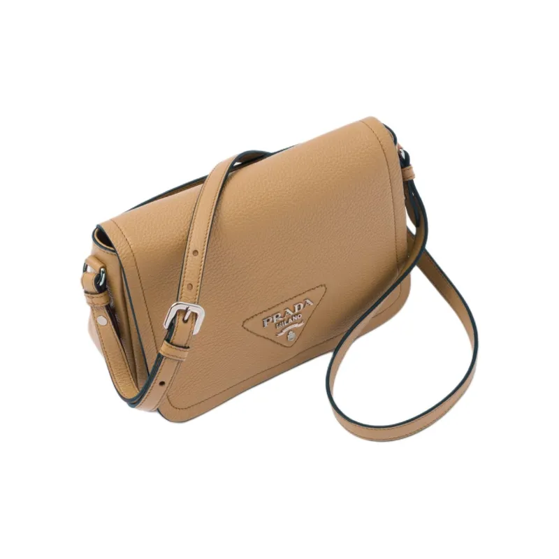PRADA Leather Shoulder Bag Small Size Women's Brown-1