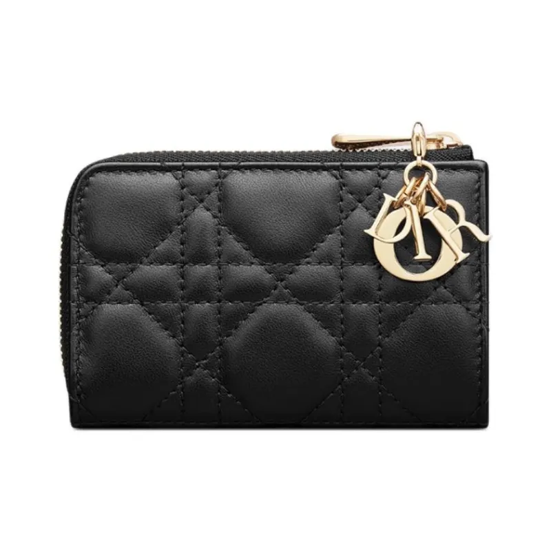 DIOR Lady Dior Lambskin Key Pouch Women's Black-2