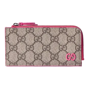 GUCCI Canvas Bag Card Holder Men's Beige & Rose Red