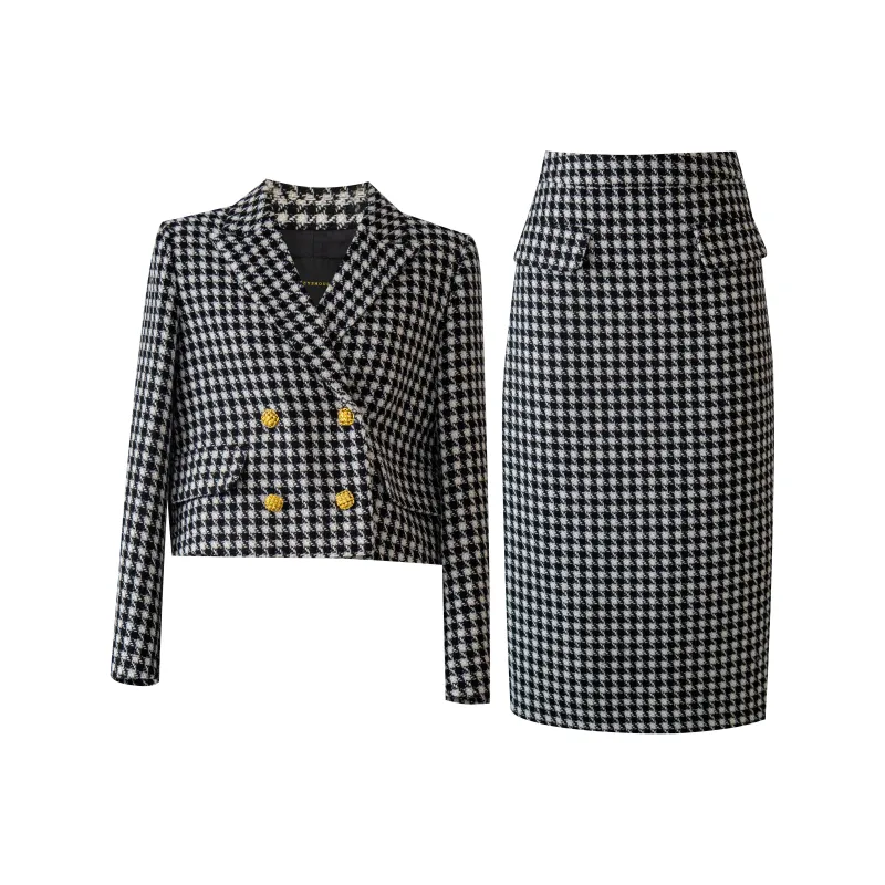 ROEYSHOUSE Skirt Set Women's Houndstooth-0